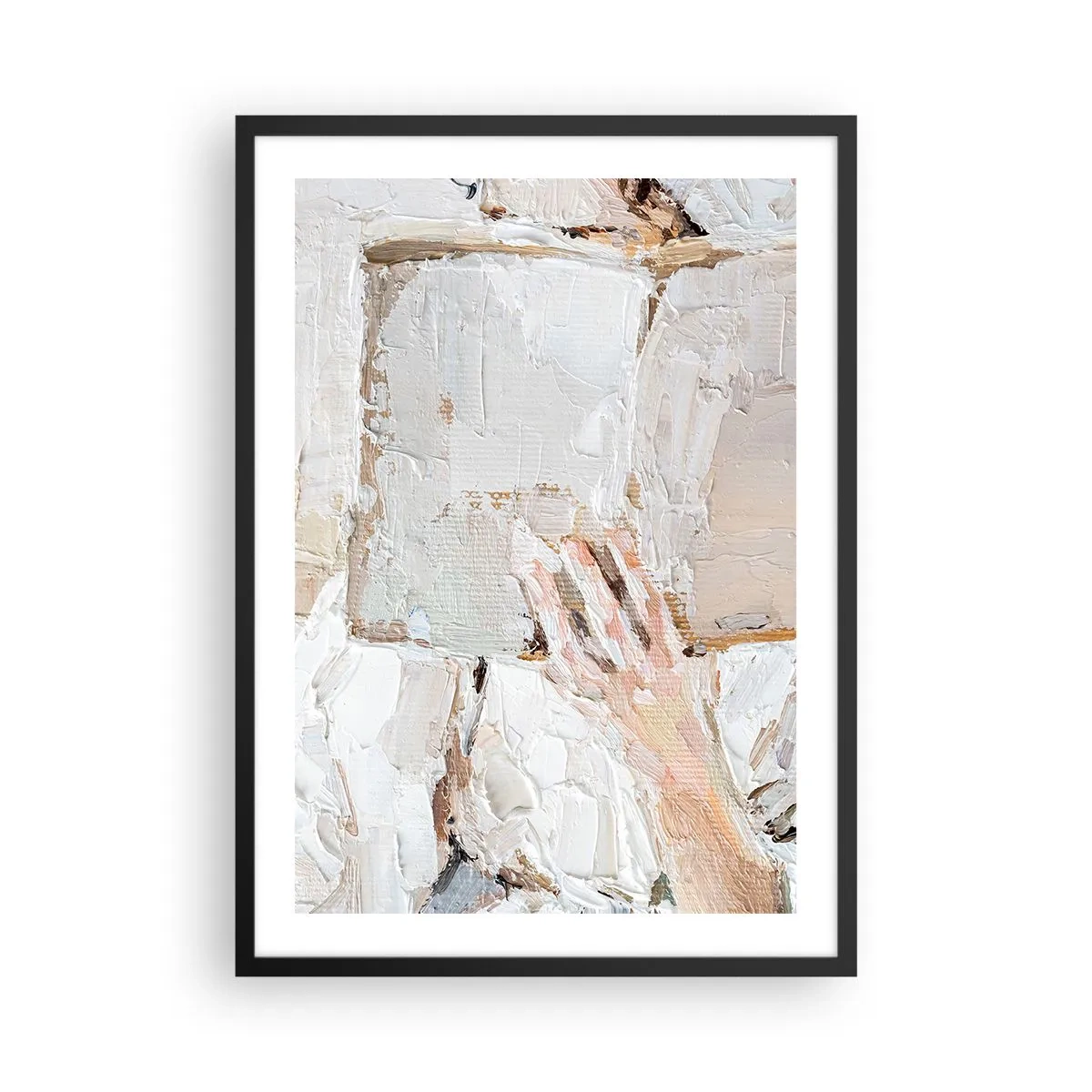 Pôster com moldura preta - Uma imagem texturizada de uma mão segurando um livro aberto. - 50x70cm - Em outro mundo - Decoração de parede moderna para a sala de estar e quarto ARTTOR