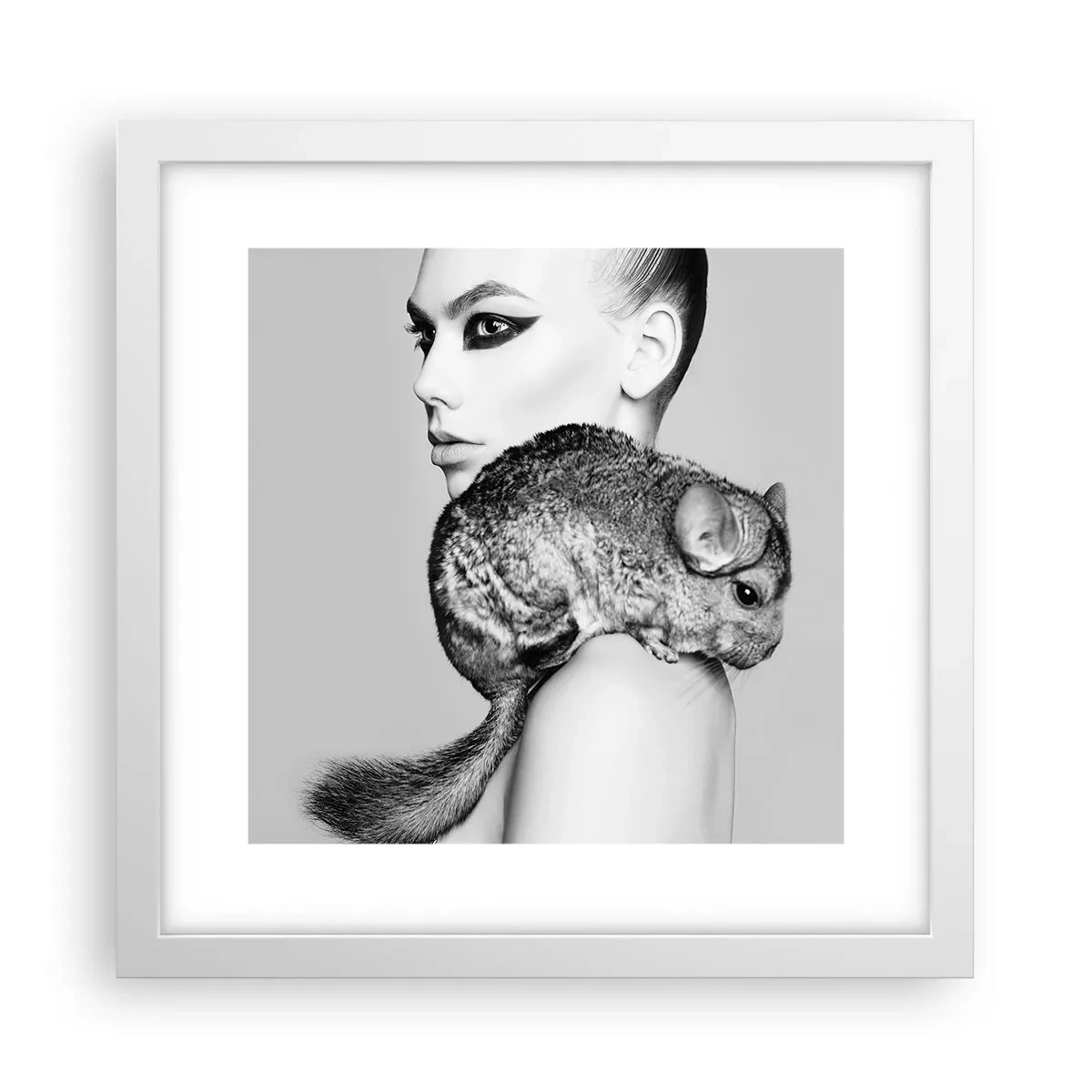 Pôster em moldura branca - A dama com a chinchila - 30x30 cm