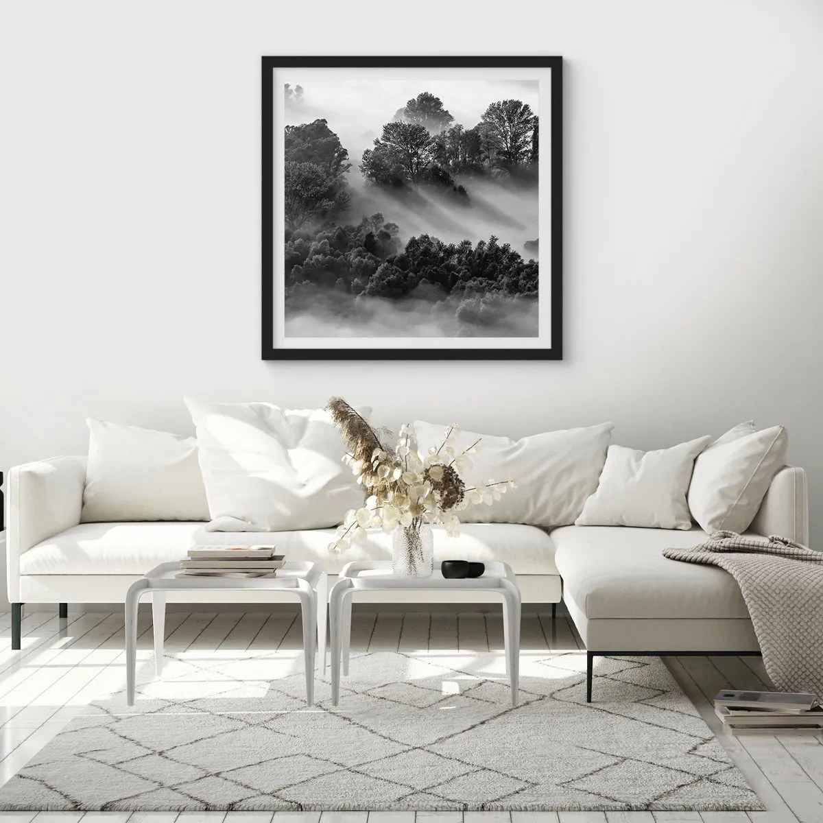 Pôster com moldura preta - Levantar-se do sono - 40x40 cm