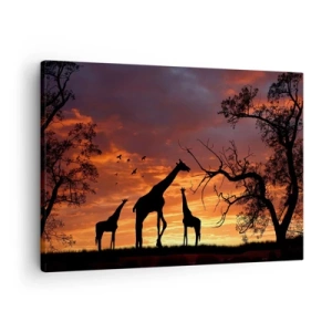Quadro em tela - Silhuetas de girafas tendo como pano de fundo o pôr do sol africano - 70x50cm - Um pequeno jantar com seus entes queridos - Decoração de parede moderna para a sala de estar e quarto ARTTOR
