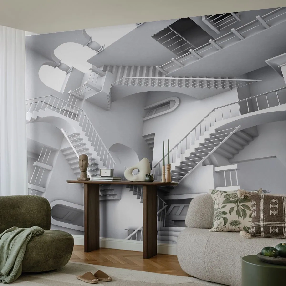 Papel de Parede Premium Canvas - Paradoxos do espaço - Abstração, 3D, Arquitetura - 350x256 cm