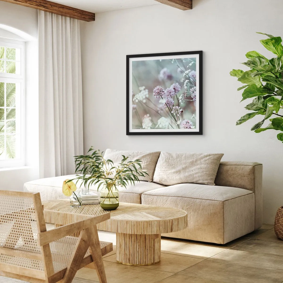 Pôster com moldura preta - Doce delicadeza das ervas - 40x40 cm