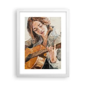 Pôster em moldura branca - Concerto de violão e coração de rapariga - 30x40 cm