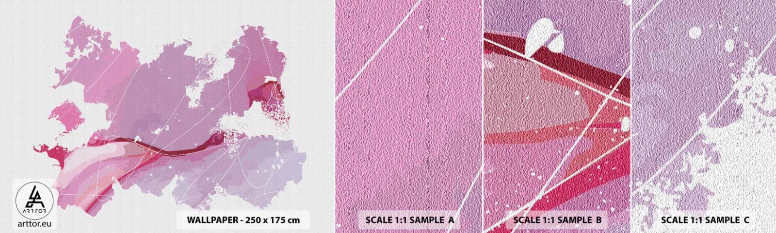 Amostra de Papel de Parede Standard Eco - Mapa do mundo rosa - Minimalismo, Pastel, Mapa - 100x30 cm