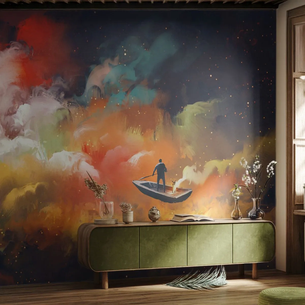 Papel de Parede Autocolante Deluxe Sticker - De barco pela galáxia - Abstração, Fantasia, Viagem - 200x140 cm