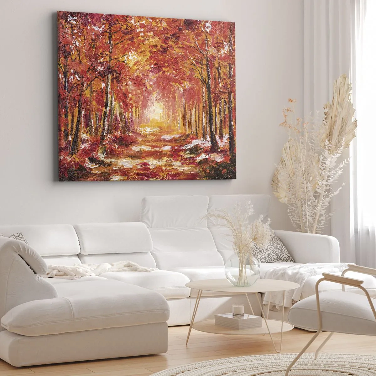 Quadro em tela - Floresta de outono em tons de cobre e dourado - 70x50cm - Floresta de cobre - Decoração de parede moderna para a sala de estar e quarto ARTTOR