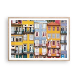 Pôster com moldura de carvalho claro - Cores da cidade velha - 100x70 cm