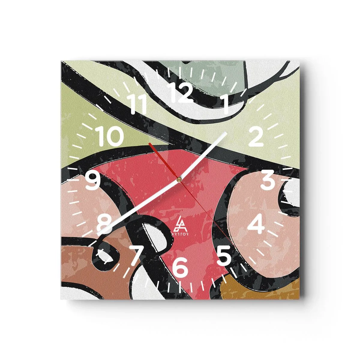 Relógio de parede - Relógio em vidro - Piruetas entre cores - 30x30 cm