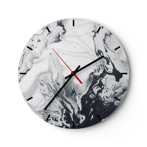 Relógio de parede - Relógio em vidro - Um padrão abstrato em tons de preto e branco que lembra mármore. - 30x30cm - O Interior da Terra - Decoração de parede moderna para a sala de estar, cozinha e quarto ARTTOR