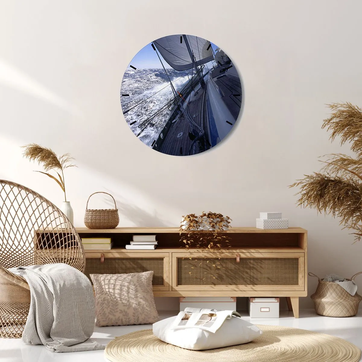 Relógio de parede - Relógio em vidro - Um iate em mar aberto entre as ondas - 30x30cm - Eu sei o que é ser um pássaro - Decoração de parede moderna para a sala de estar, cozinha e quarto ARTTOR