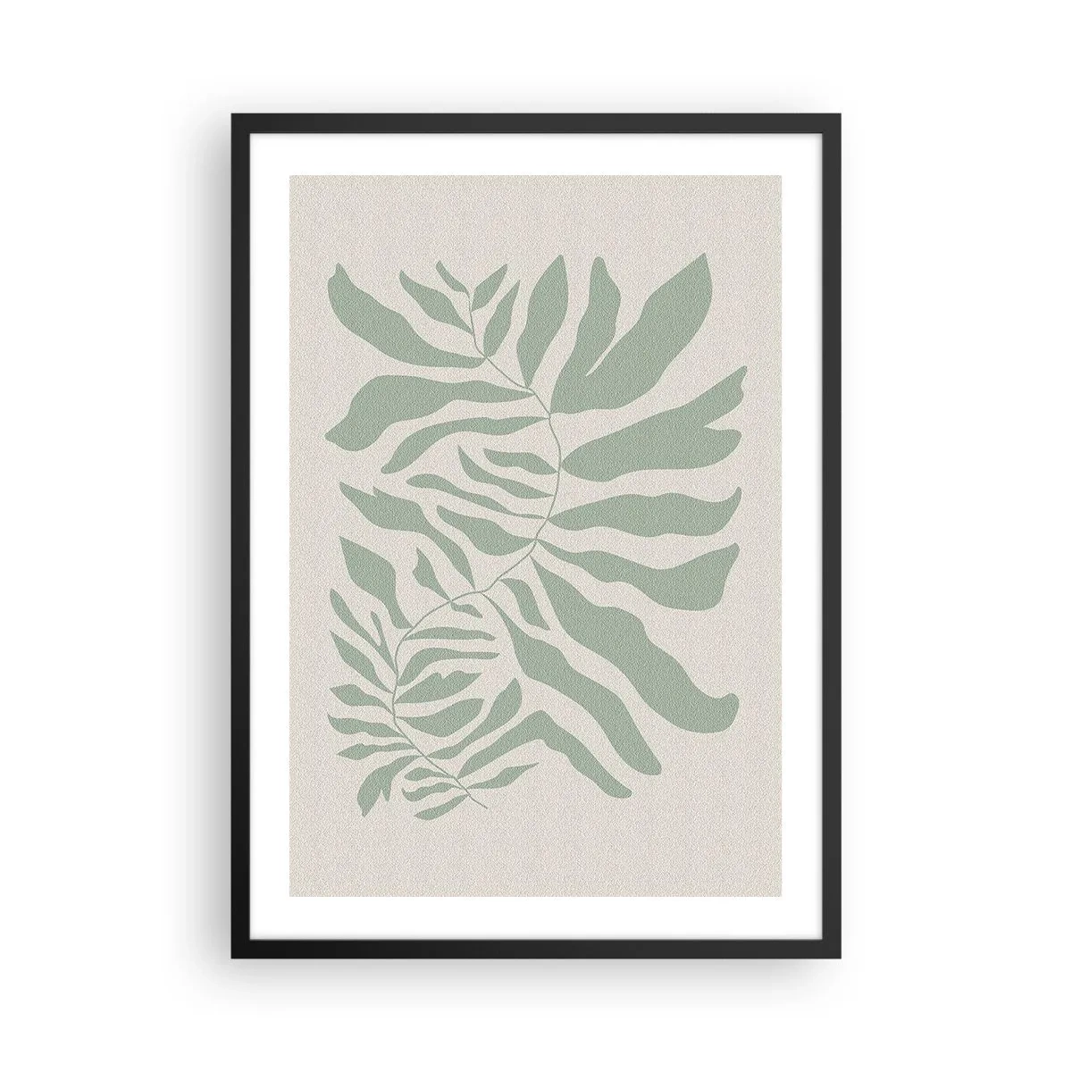 Pôster com moldura preta - Uma ilustração minimalista de planta em tons de verde - 50x70cm - Galho esmeralda - Decoração de parede moderna para a sala de estar e quarto ARTTOR