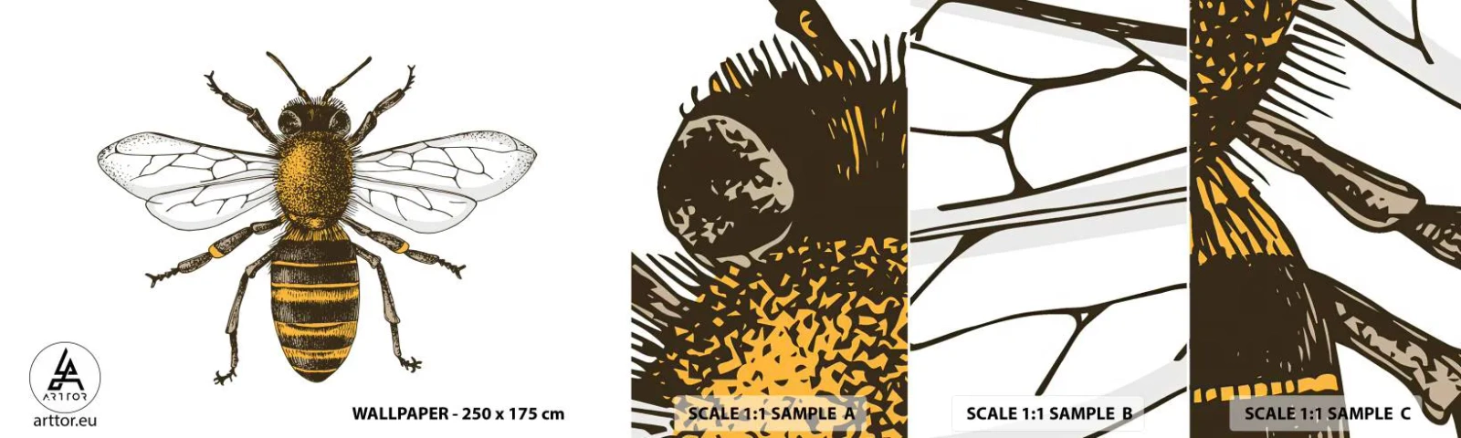 Amostra de papel de parede autocolante Deluxe Sticker - Linda e boa - Abelha, Inseto, Natureza - 100x30 cm