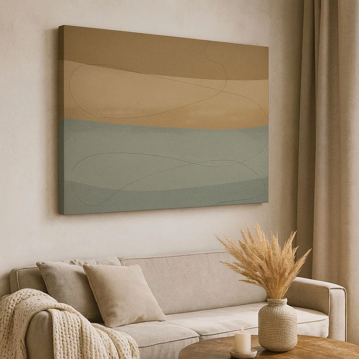 Quadro em tela - Composição abstrata em tons de terra naturais - 70x50cm - Composição horizontal - Decoração de parede moderna para a sala de estar e quarto ARTTOR