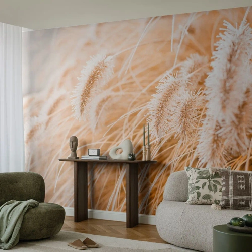 Papel de Parede Premium Sand - O murmúrio dourado das plantas - Grama dos Pampas, Prado, Natureza - 100x70 cm