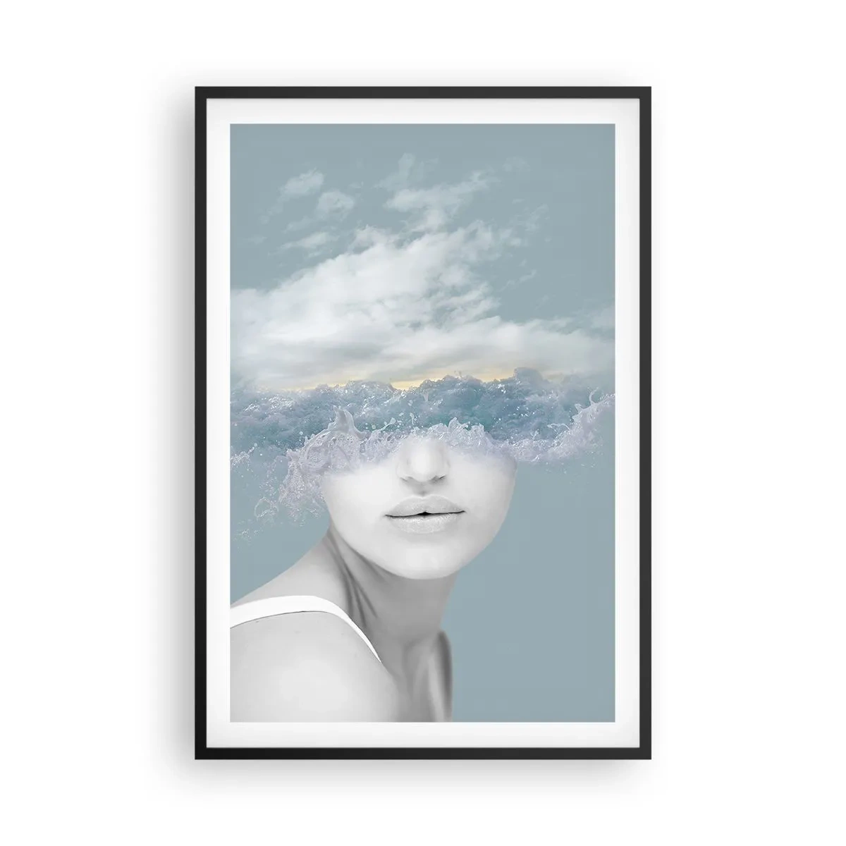 Pôster com moldura preta - Com a cabeça nas nuvens - 61x91 cm