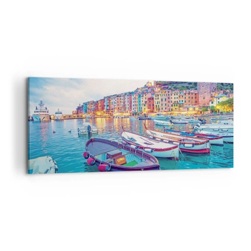 Quadro em tela - Uma noite colorida no porto - 120x50 cm