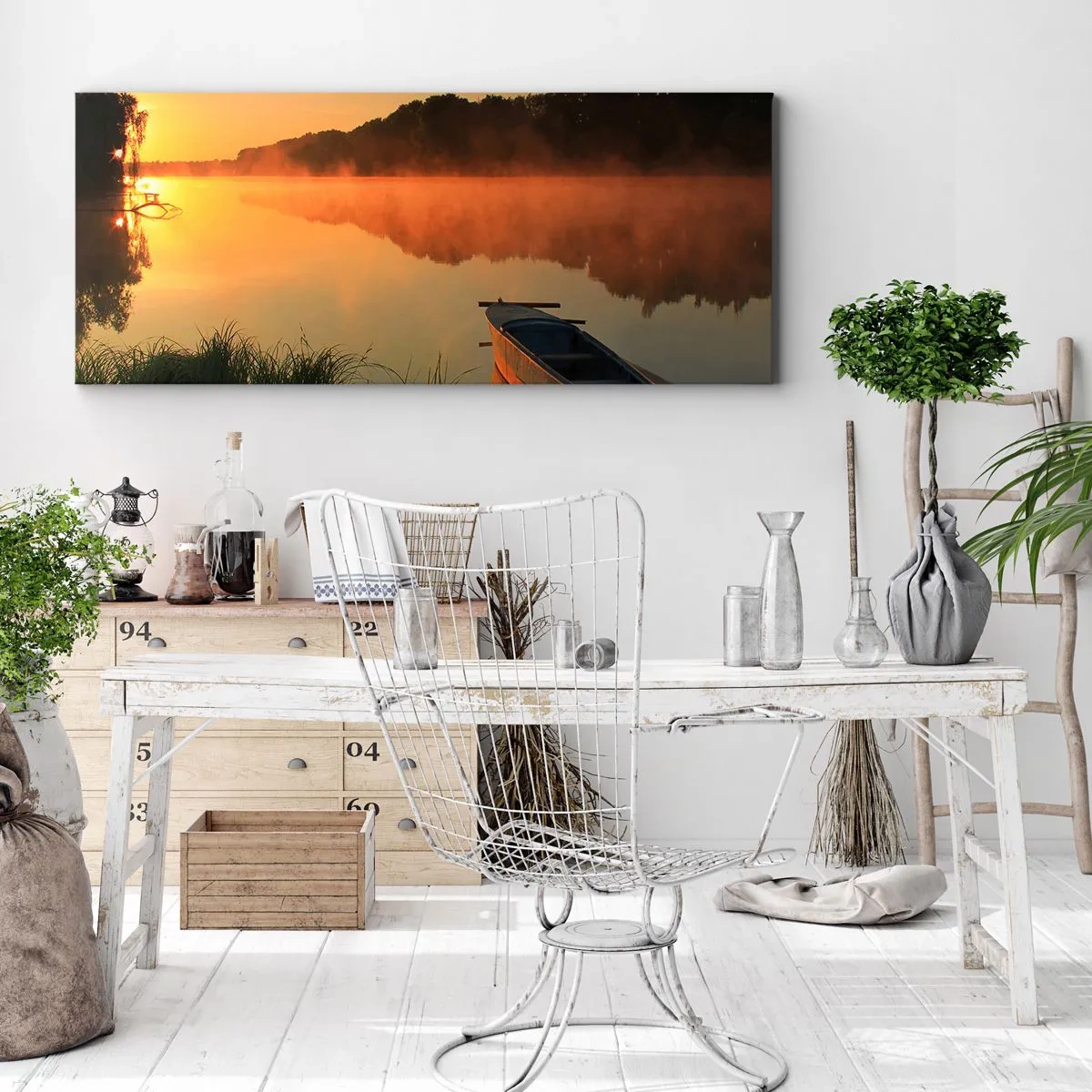 Quadro em tela - Nascer do sol sobre a água como um espelho - 90x30 cm