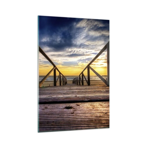 Quadro em vidro - Direto para a praia tranquila ao pôr do sol - 80x120 cm