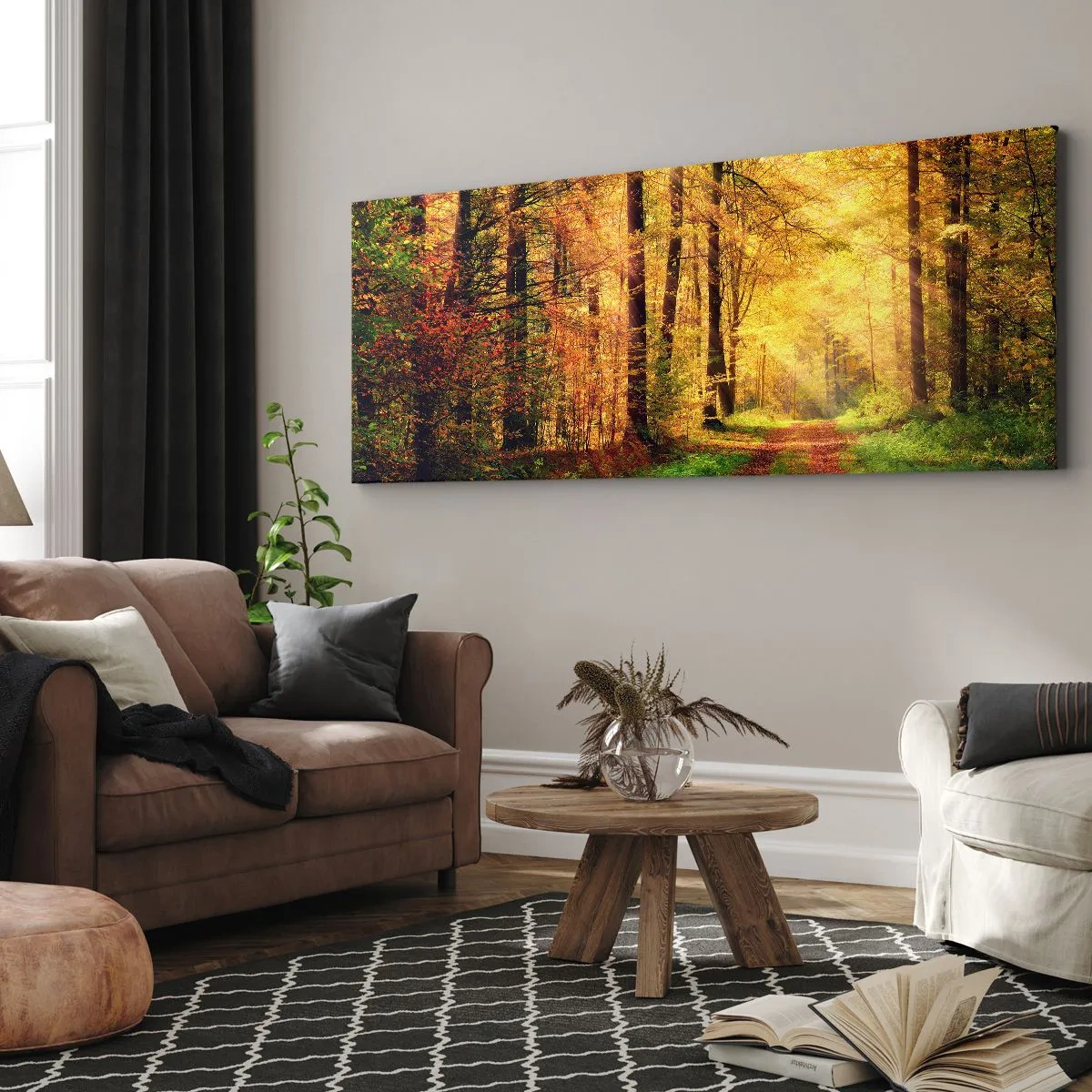 Quadro em tela - Silêncio dourado da floresta - 160x50 cm
