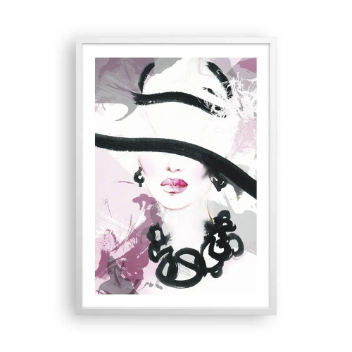 Pôster em moldura branca - Retrato de uma dama a preto e rosa - 50x70 cm