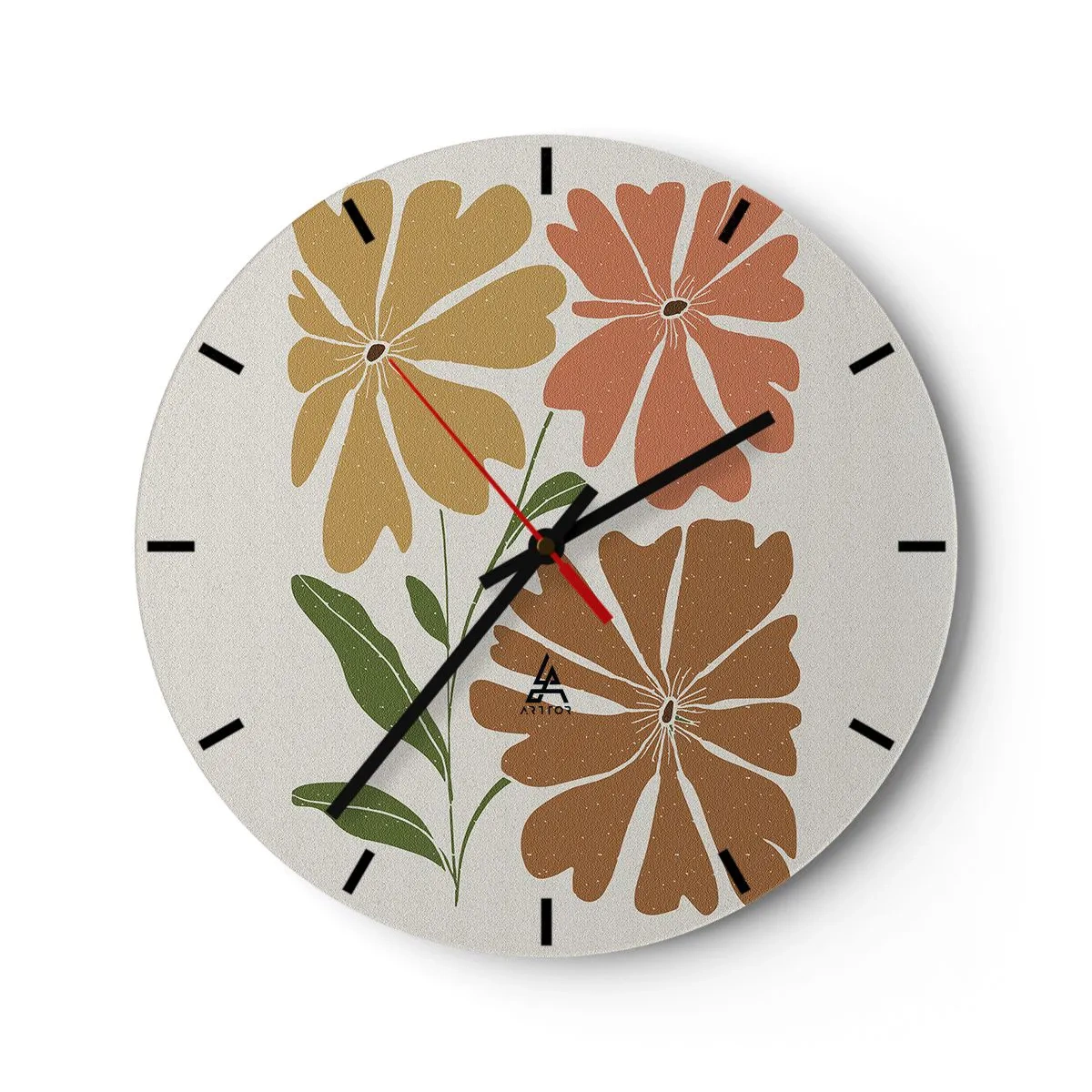 Relógio de parede - Relógio em vidro - Uma composição floral em tons quentes sobre um fundo claro - 30x30cm - Natureza e geometria - Decoração de parede moderna para a sala de estar, cozinha e quarto ARTTOR