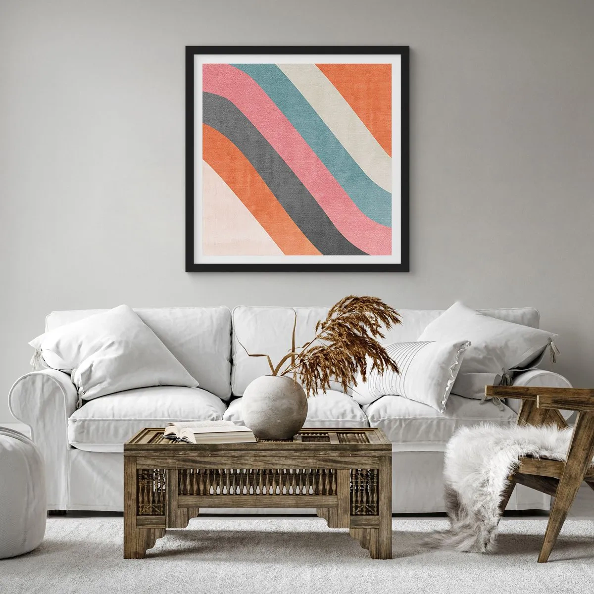 Pôster com moldura preta - Composição diagonal – movimento - 60x60 cm