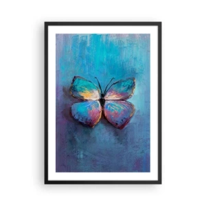 Pôster com moldura preta - Uma borboleta em cores intensas sobre um fundo azul - 50x70cm - Em toda a sua glória - Decoração de parede moderna para a sala de estar e quarto ARTTOR