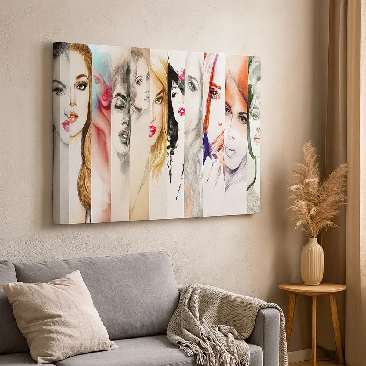 Quadro em tela - Uma coleção de retratos de mulheres em vários estilos artísticos. - 70x50cm - Sempre VOCÊ - Decoração de parede moderna para a sala de estar e quarto ARTTOR