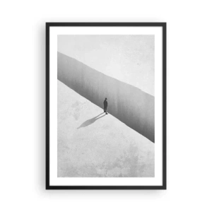 Pôster com moldura preta - Uma figura em pé sobre um precipício em um cenário monocromático - 50x70cm - Um objetivo claro - Decoração de parede moderna para a sala de estar e quarto ARTTOR