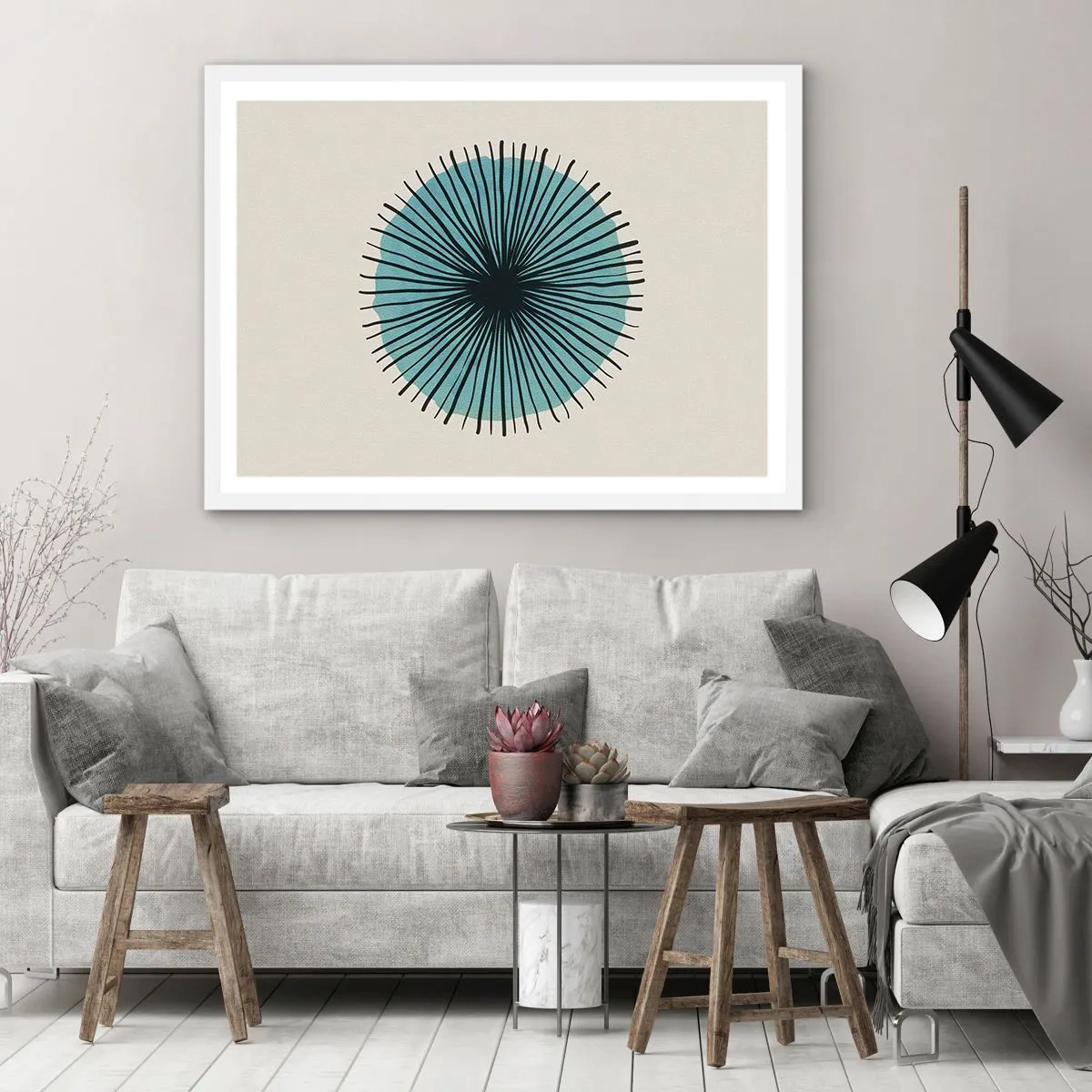 Pôster em moldura branca - Radiante sobre o azul - 91x61 cm