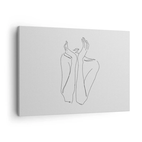 Quadro em tela - Desenho minimalista de rosto e mãos - 70x50cm - Com o que sonham as meninas - Decoração de parede moderna para a sala de estar e quarto ARTTOR