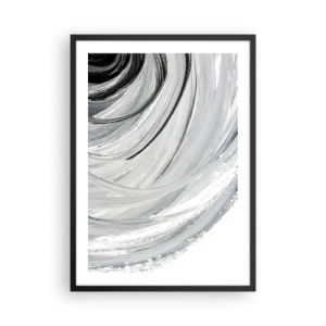 Pôster com moldura preta - Abstração dinâmica em tons de preto, branco e cinza - 50x70cm - Composição orbital - Decoração de parede moderna para a sala de estar e quarto ARTTOR