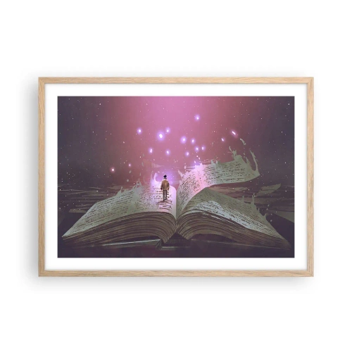 Pôster com moldura de carvalho claro - Um convite para outro mundo - leia! - 70x50 cm