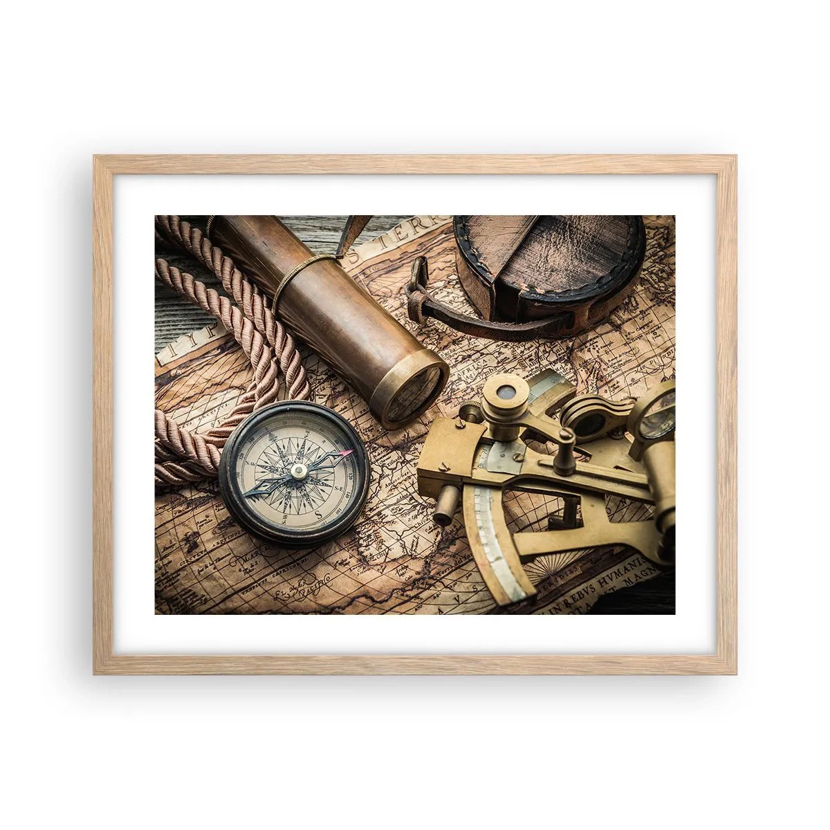 Pôster com moldura de carvalho claro - Definir um rumo - 50x40 cm