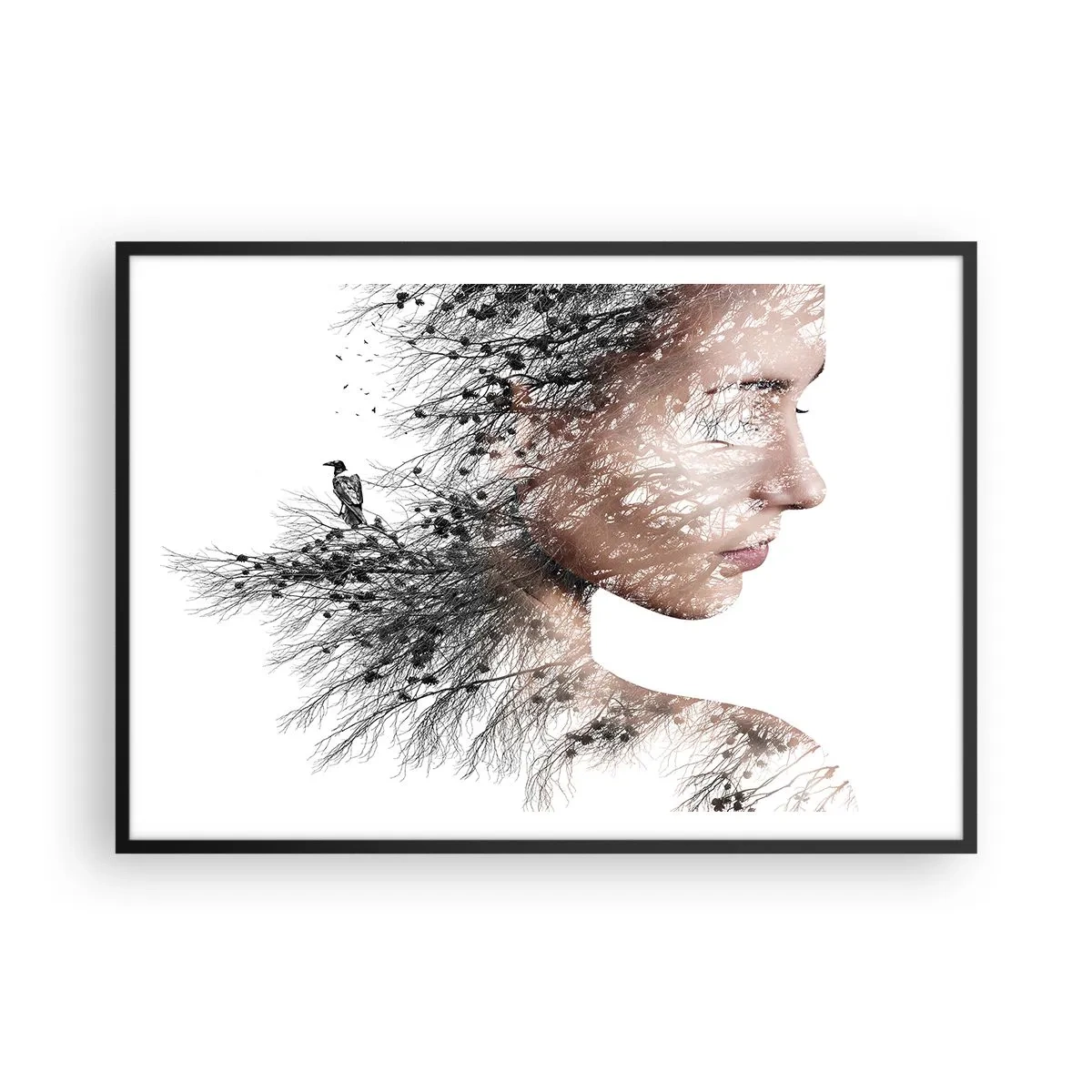 Pôster com moldura preta - Espírito da floresta - 100x70 cm