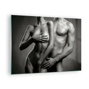 Quadro em vidro - Composição em preto e branco com silhuetas nuas de um casal - 70x50cm - Adão e Eva - Decoração de parede moderna para a sala de estar e quarto ARTTOR