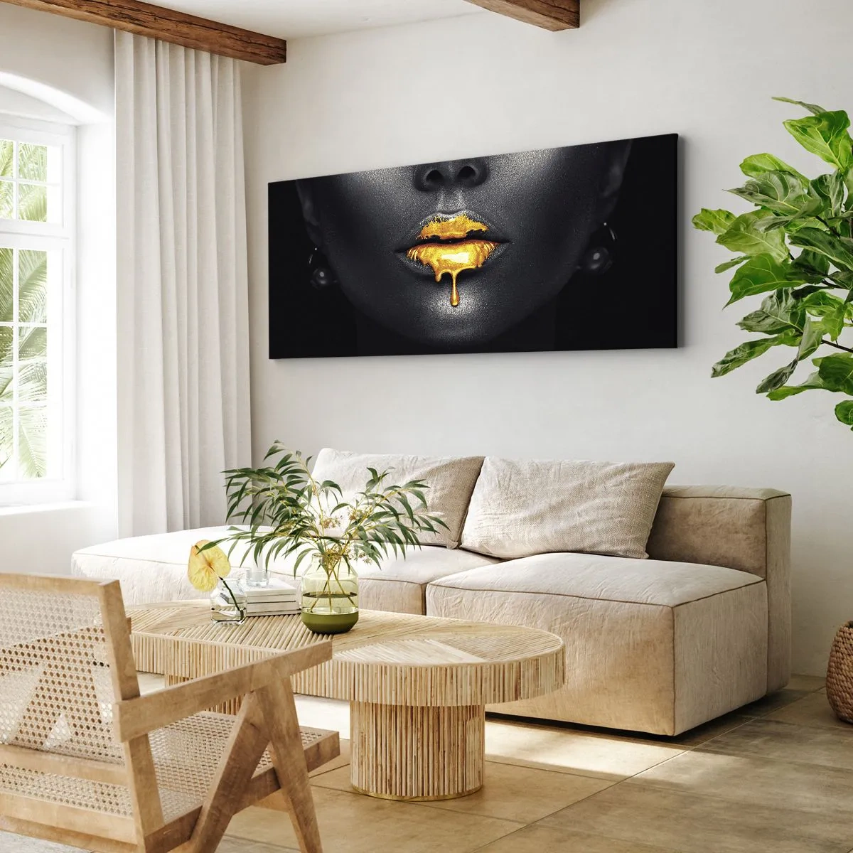 Quadro em tela - Boca dourada - 160x50 cm