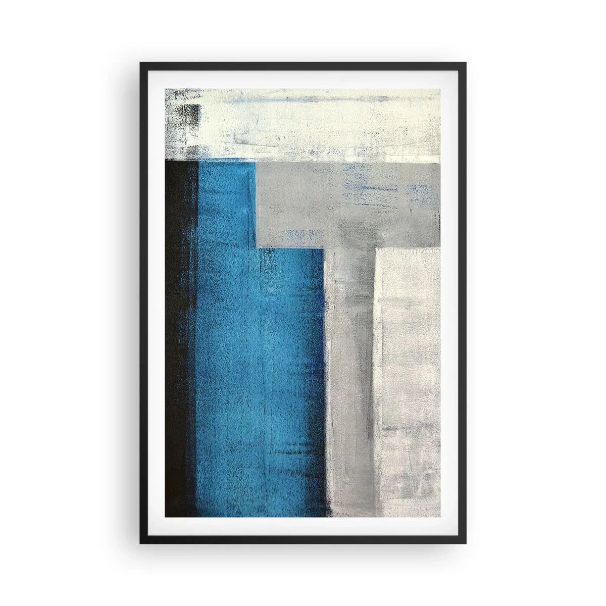Pôster com moldura preta - Uma composição poética de cinza e azul - 61x91 cm