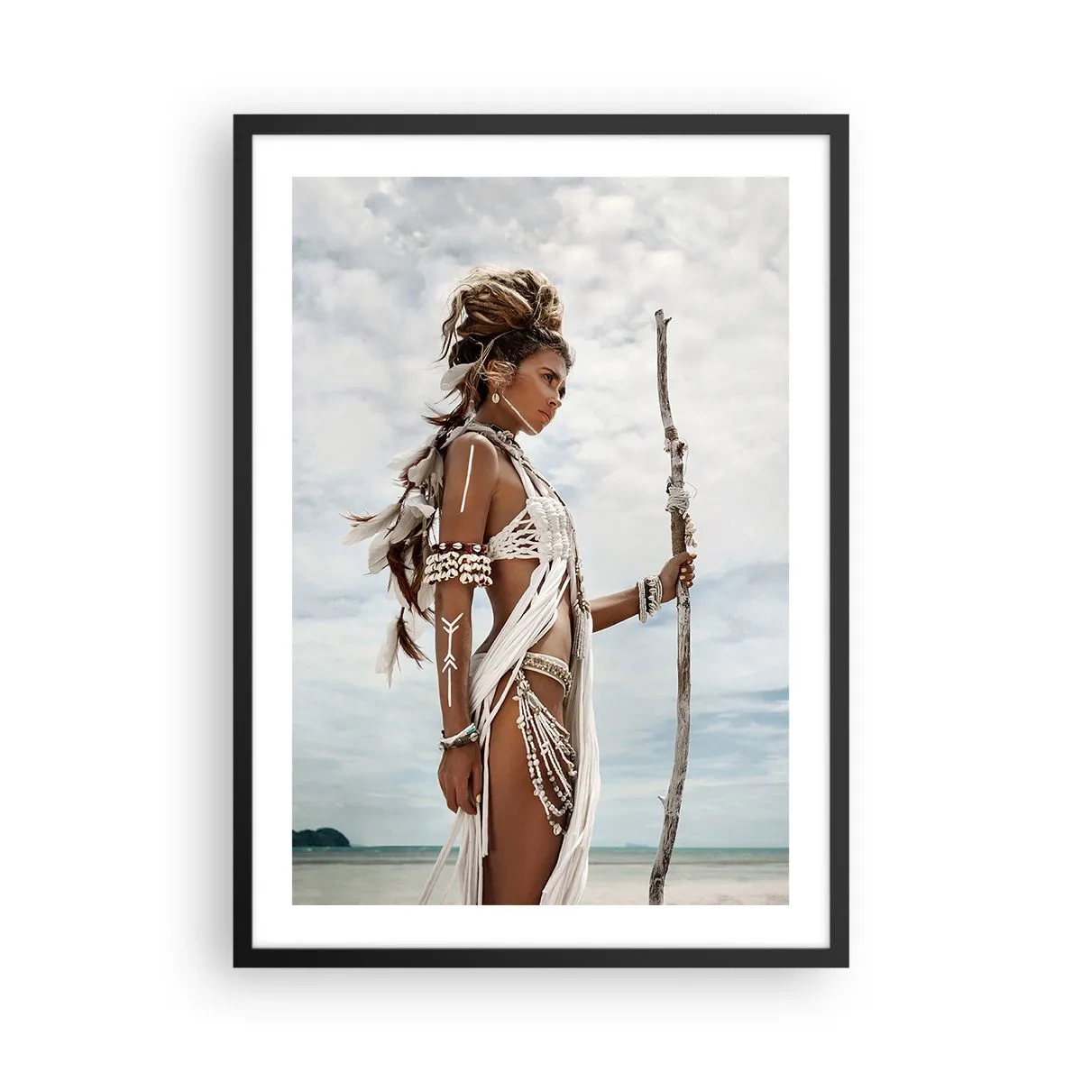 Pôster com moldura preta - Figura estilizada de uma mulher em um cenário tropical - 50x70cm - Rainha dos trópicos - Decoração de parede moderna para a sala de estar e quarto ARTTOR