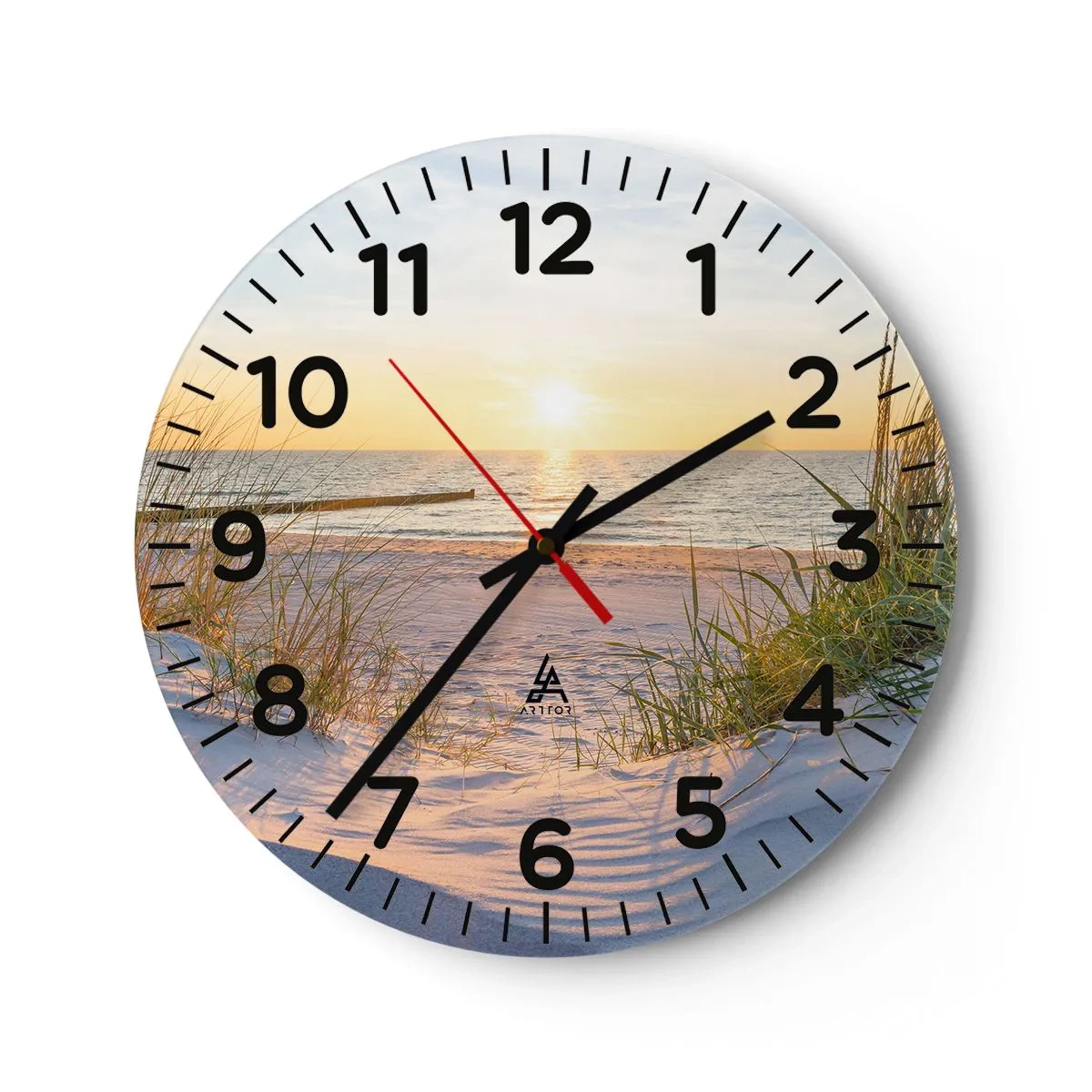 Relógio de parede - Relógio em vidro - O som do mar, o canto dos pássaros, a praia selvagem entre a relva... - 40x40 cm