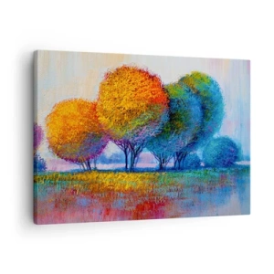 Quadro em tela - Árvores coloridas em uma paisagem impressionista - 70x50cm - Um amontoado de cores lascivas - Decoração de parede moderna para a sala de estar e quarto ARTTOR