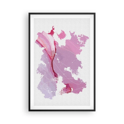 Pôster com moldura preta - Mapa do mundo rosa - 61x91 cm