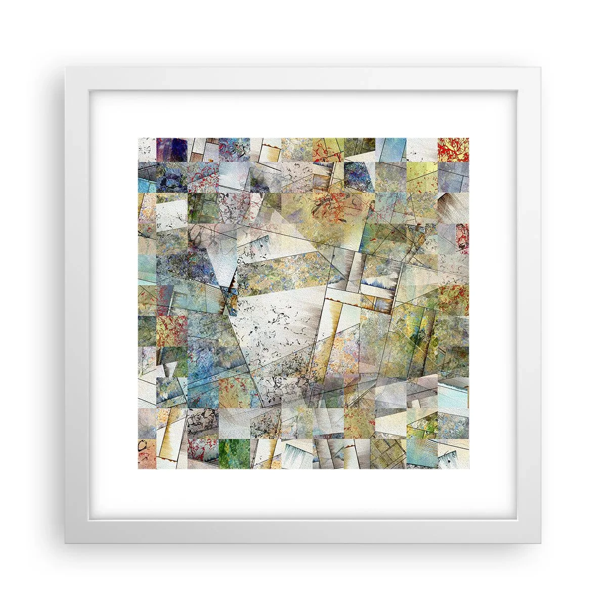 Pôster em moldura branca - Embaralhamento geométrico - 30x30 cm