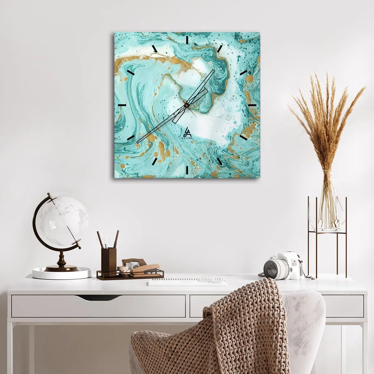 Relógio de parede - Relógio em vidro - Sob a grande onda do período Edo - 30x30 cm