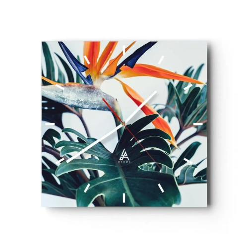 Relógio de parede - Relógio em vidro - Arbusto de passarinho - 40x40 cm