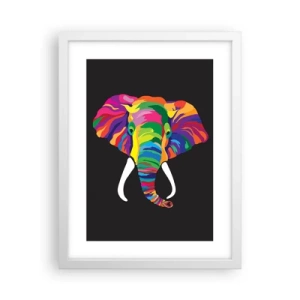 Pôster em moldura branca - O elefante que adorava banhar-se no arco-íris - 30x40 cm
