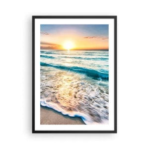 Pôster com moldura preta - Pôr do sol sobre um mar calmo com ondas - 50x70cm - Uma visão que vale a pena - Decoração de parede moderna para a sala de estar e quarto ARTTOR