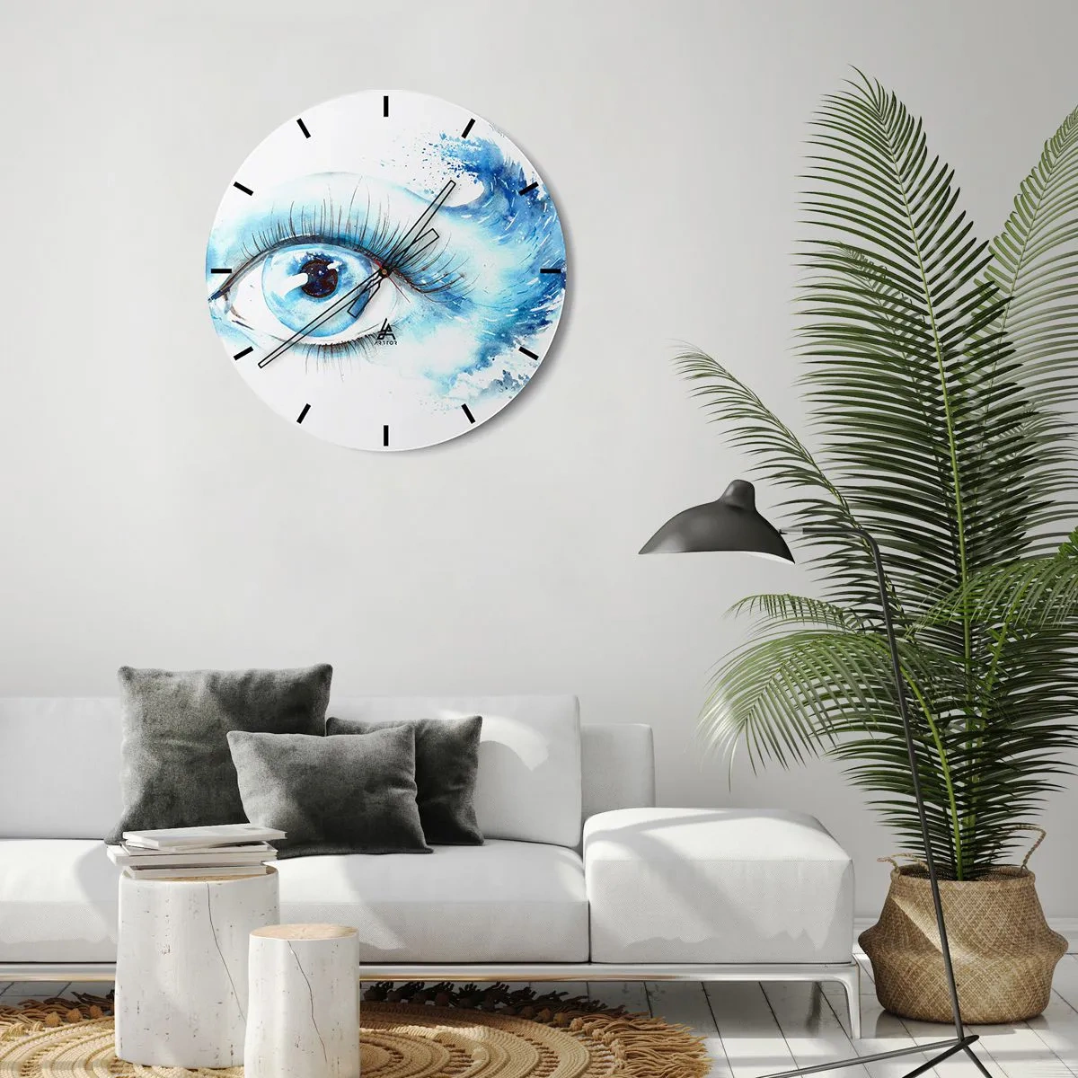 Relógio de parede - Relógio em vidro - Olhar artístico em tons de azul - 30x30cm - Mergulho no olhar azul - Decoração de parede moderna para a sala de estar, cozinha e quarto ARTTOR
