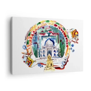 Quadro em tela - Uma ilustração colorida da arquitetura indiana - 70x50cm - O equilíbrio hindu do mundo - Decoração de parede moderna para a sala de estar e quarto ARTTOR