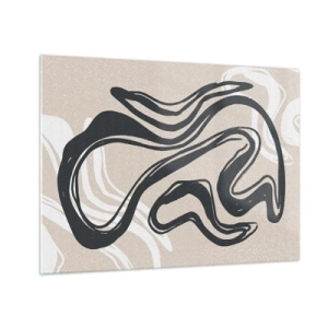 Quadro em vidro - Linha preta expressiva em um fundo bege em estilo abstrato. - 70x50cm - Expressão multiplicada - Decoração de parede moderna para a sala de estar e quarto ARTTOR